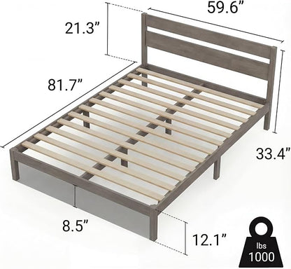 LIFEMENT Queen Bed Frame with Headboard Classic Wood Platform, Noise Free, Under Bed Storage, No Box Spring Needed, Easy Assembly, Gray