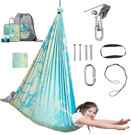 Indoor Sensory Swing for Kids or Outdoor – Holds 300lbs, Double-Layer, & 360° Swivel, Calming Compression Therapy Swing Hammock for Kids & Adults with All Hardware – Sensory-Motor Toys & Gifts