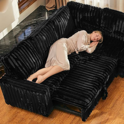 Belffin Corduroy Sectional Sleeper Sofa with Pull Out Bed Modular Sectional Loveseat Sofa Bed for Living Room Black Couch