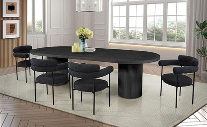 Dobby 90"-123" Extendable Oval Wooden Dining Table, Black | Mid Century Modern, Double Pedestal Base, For 6 People, Large