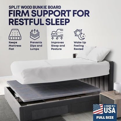 1.5" Split Wood Bunkie Board Full Size Bed, Under Mattress Support, Fully Assembled, Fabric Ventilation Cover-Replaces Wooden Slats or Box Spring for Bed Frames