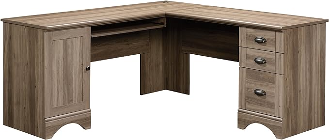 Sauder Harbor View Computer Desk, 66.14"D x 66.14"W x 30.28"H , Salt Oak finish