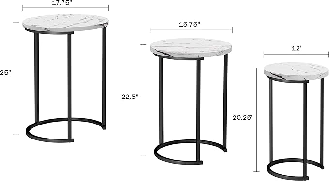 Lavish Home Nesting Tables - Set of 6 Space-Saving Round Side Tables with Faux Marble Tops – Modern Apartment Furniture Accent & End Table Set for Living Room, Bedroom, or Home Office (White)