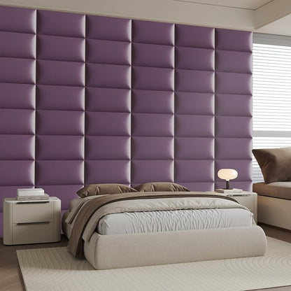 Light Purple Faux Leather Peel and Stick Headboard Kit - 6-Panel Wall Mount Bed Backboard for Queen/King Size Beds, 24"x12" Removable Panels (Easy Installation)