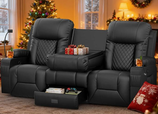 YONISEE 3 Seat Recliner Sofa with Flip Backrest Design, Loveseat Reclining Sofa with Storage Drawer, USB Ports, 2 Cell Phone Holder, Loveseat Recliner Couch for Living Room
