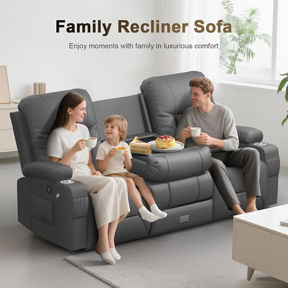 YONISEE 3 Seat Recliner Sofa with Flip Backrest Design, Loveseat Reclining Sofa with Storage Drawer, USB Ports, 2 Cell Phone Holder, Loveseat Recliner Couch for Living Room