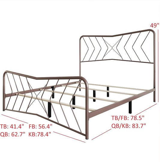 HOME DESIGN Fargo Queen Size Metal Bed Frame, Minimalist Headboard and Footboard Design, Sturdy Metal Construction, Easy Assembly, Transitional, Gold