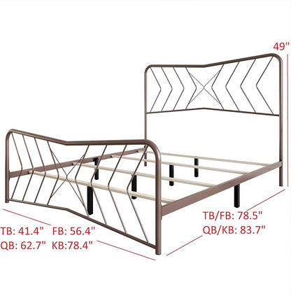 HOME DESIGN Fargo King Size Metal Bed Frame, Minimalist Headboard and Footboard Design, Sturdy Metal Construction, Easy Assembly, Transitional, Pink