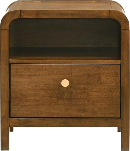 Roundhill Furniture Eldren Wood Bedroom Set, King Platform Bed with Two Nightstands in Walnut Finish