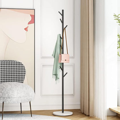 DOORXIFO Black Metal Coat Rack, Freestanding with Hooks, Entryway Coat Rack Stand, Coat Racks with Marble Base, Coat Tree for Hanging Clothes, Hats, Bags