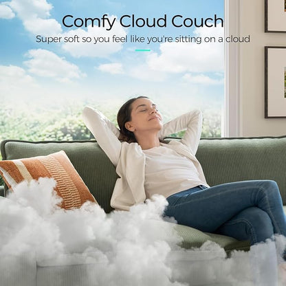 LINSY HOME 123'' Modular Sectional Sofa 3 Seat Couch Corduroy Cloud Couch with Deep Seat, Modern Cloud Couch with 2 Movable Ottoman for Living Room, Office, Bedroom, Green