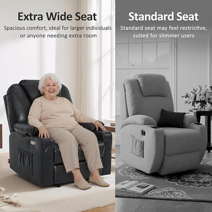 MCombo Extra Wide Power Lift Recliner Chair for Elderly, Lift Chair with Heat and Massage for Big People, USB&Type C Ports, Cup Holders, Faux Leather R7045 (Black, Medium-Wide)