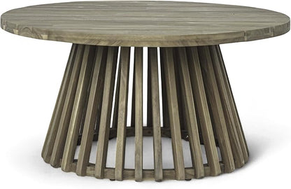 Merax Patio Outdoor Acacia Wood Round Coffee Table for Backyard, Lawn, Balcony, Grey Finish