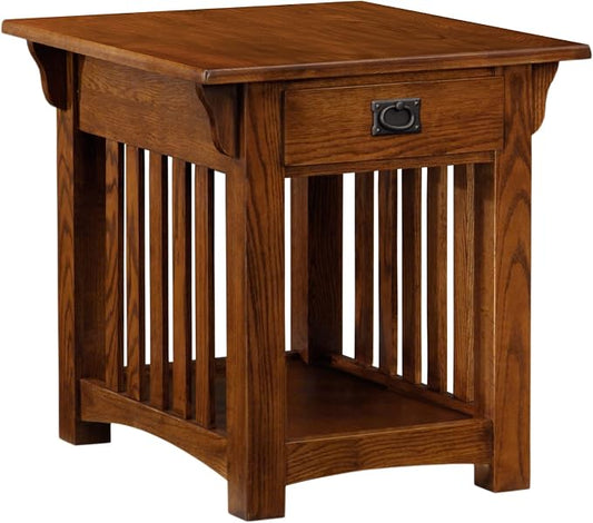 Leick Home Mission End Table, Solid Wood Construction, 1 Storage Drawer, Bottom Display Shelf, Slatted Sides, Easy-Assembly, Medium Oak, 25.0 in. W x 22.0 in. L x 23.0 In. H, 8207