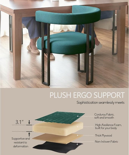 VIRRMO Boucle Dining Chair Set of 4 Corduroy Upholstered Dining Room Chairs Kitchen Chairs with Metal Legs Mid Century Modern Chair for Dining Room, Kitchen (Peacock Green, 4)