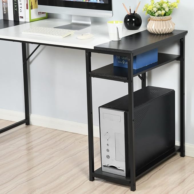 FurnitureR Computer Desk with Shelves for Small Spaces Simple Home Office Desk Study Writing Office Table Laptop PC Writing Desks (White, 55.1 Inch)
