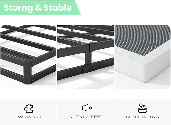 QEROMY 5 Inch Low Profile Box Spring, Sturdy Metal Frame Mattress Foundation, Easy Assembly, Quiet & Noise-Free, Queen Size