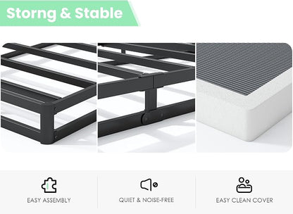 QEROMY 5 Inch Low Profile Box Spring, Sturdy Metal Frame Mattress Foundation, Easy Assembly, Quiet & Noise-Free, Queen Size