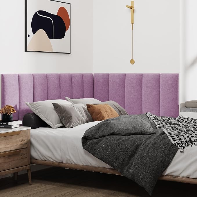 IFNOW Upholstered Wall Mounted Headboard, 3D Soundproof Wall Panels Peel and Stick for King Size, Reusable and Removable Tufted Bed Headboard in Dark Pink (12 Panels, 10" x 24")