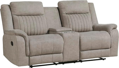 Lexicon Manual Double Reclining Loveseat, Polished Microfiber Manual Wall Hugger Loveseat Recliner for Living Room, Center Storage Console/Cup Holders, Easy Assembly, Dove