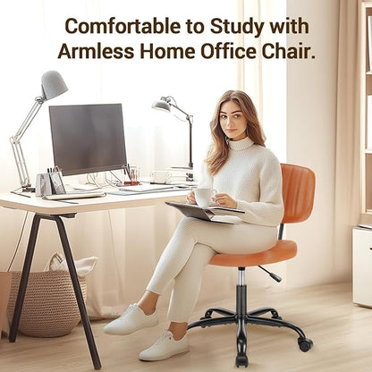 YSSOA Home Office Chair Desk Chair with Low Back and Wheels PU Leather Computer Chair Ergonomic Adjustable Height Comfy Chair Armless with Swivel Rolling Vanity Chairs for Bedroom Adult Brown