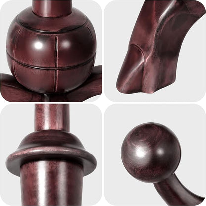 Bekrvio Freestanding Wood Coat Rack with Stable Sphere Base, Wine Red | 8 Hooks Tree Branch Design, Heavy Duty Standing Coat Hanger for Entryway, Hallway, Bedroom, Foyer; Hangs Coats, Hats, Bags