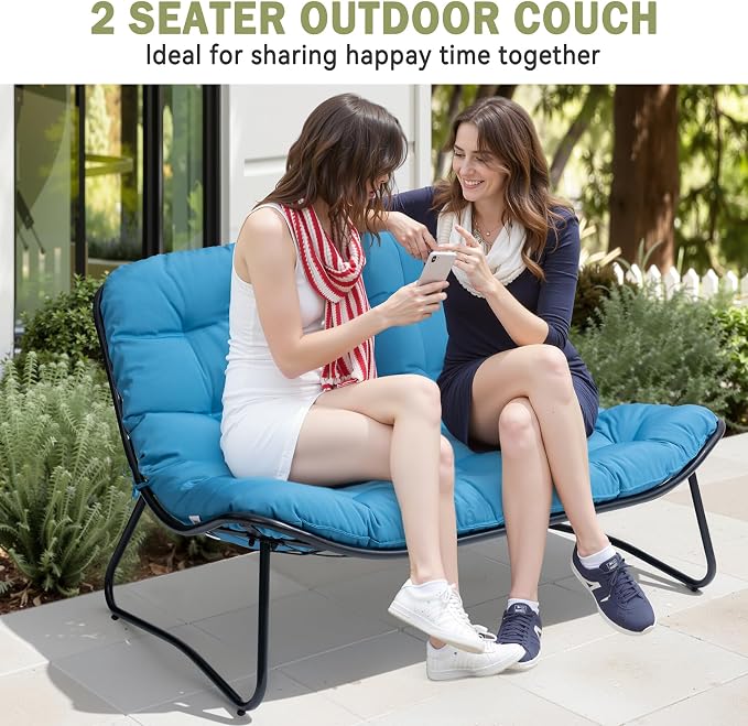 Crestlive Products Outdoor Couch，Patio Loveseat with Soft Cushions All Weather Patio Furniture for Porch/Balcony/Yard (3PC Blue)