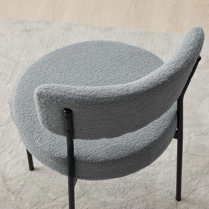 Boucle Dining Chairs Set of 8, Grey Mid Century Modern Kitchen Dining Room Chairs with Curved Backrest and Metal Frame, Round Upholstered Dining Chairs for Kitchen, Living Room