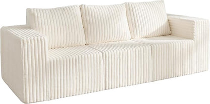 Modular Sectional Sofa 3-Seater Modular Couch with Deep Seat Memory Foam Cloud Chair with Pillows Oversized Sectional Sofa for Living Room Bedroom (Strip White, 3-Seater)