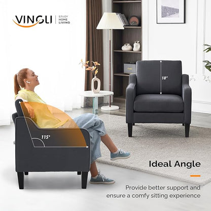 VINGLI Sofa Accent Chairs Set of 2, Comfy Armchair for Living Room Bedroom | Dark Grey, Upholstered Armchair, Premium Linen Fabric, Thick Padded Cushion, Ergonomic Back Support, Versatile for Any Space