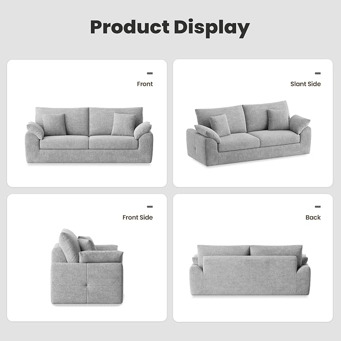 89.8" Modern Loveseat Sofa for Living Room, Cloud Boneless Couches with 4 Pillows, Mid Century Loveseat couches for Small Place, No Assembly Required, Light Grey