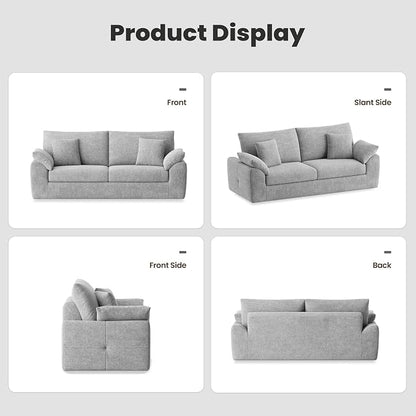 89.8" Modern Loveseat Sofa for Living Room, Cloud Boneless Couches with 4 Pillows, Mid Century Loveseat couches for Small Place, No Assembly Required, Light Grey