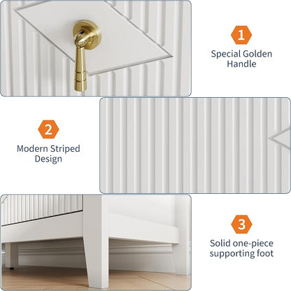 GarveeHome Fluted Dresser for Bedroom, 54 Inch Wide 6-Drawer Wood Dresser, Modern Chest of Drawers, Storage Organizer Cabinet for Living Room, Hallway, Entryway, White