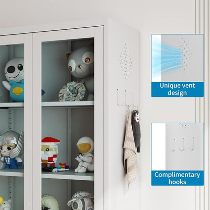 72"H Full Glass Door Steel Kitchen Pantry Cabinets Display Cabinet | Storage Organizer with Adjustable Shelves, Glass Doors Storage Cabinet for Kitchen, Dining Room,Assembly Required