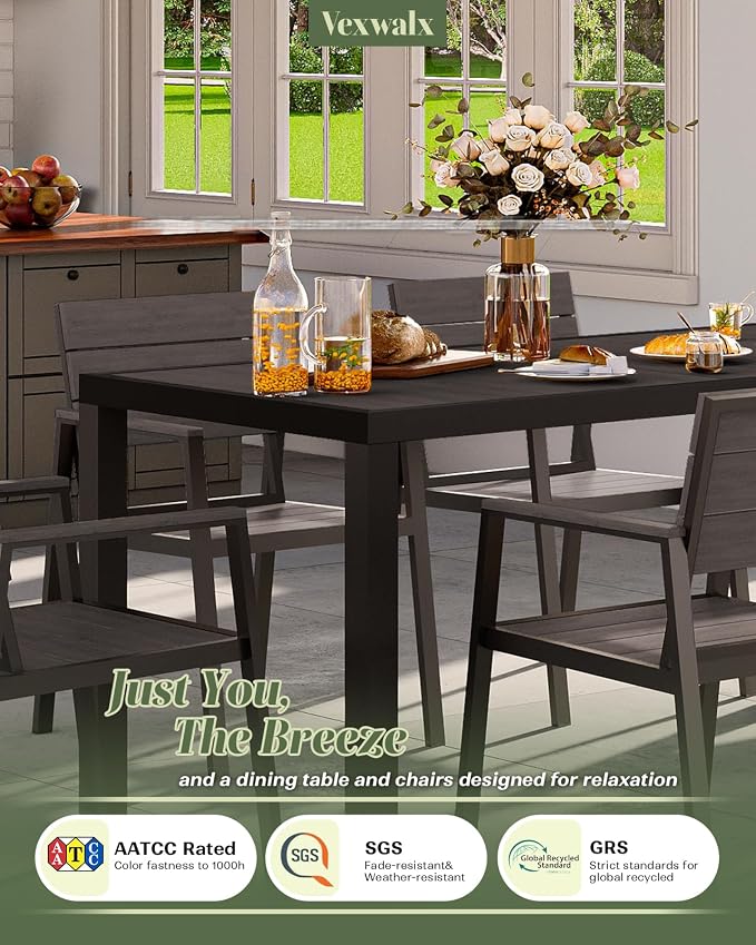 Vexwalx Outdoor Dining Chairs Set of 2, HDPS + Aluminum Patio Dining Chairs with Ergonomic Design and Wide Seat, 2 Piece Outdoor Chairs for Garden, Backyard, Deck (Charcoal)