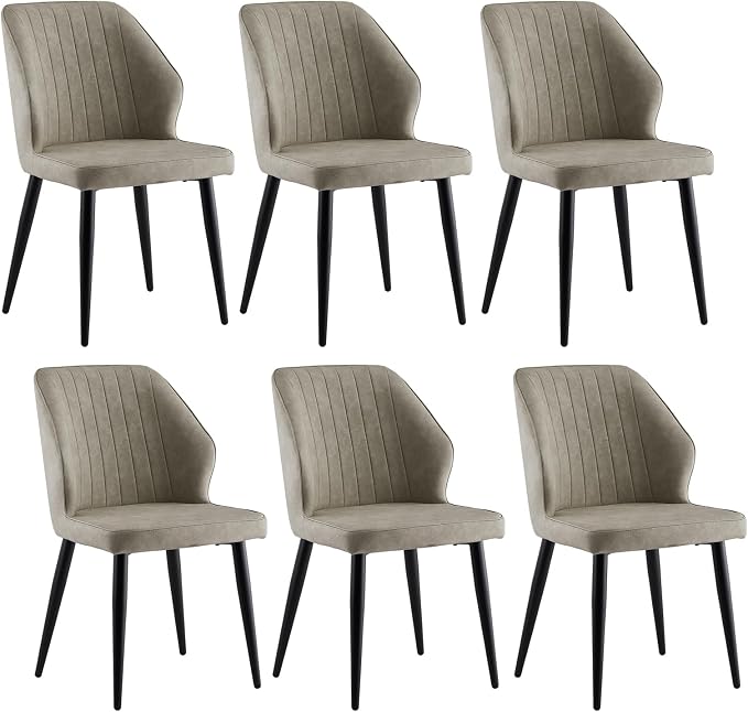 CLIPOP Dining Chairs Set of 6, Faux Leather Dining Chairs, Mid-Century Modern Dining Room Chairs, Upholstered Kitchen Chairs, Metal Legs/Backrest, Accent Leisure Chair for Guest Reception Room - Grey