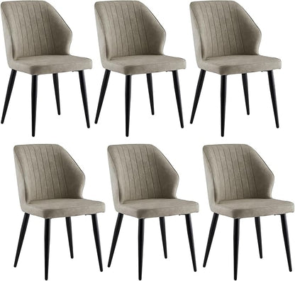 CLIPOP Dining Chairs Set of 6, Faux Leather Dining Chairs, Mid-Century Modern Dining Room Chairs, Upholstered Kitchen Chairs, Metal Legs/Backrest, Accent Leisure Chair for Guest Reception Room - Grey