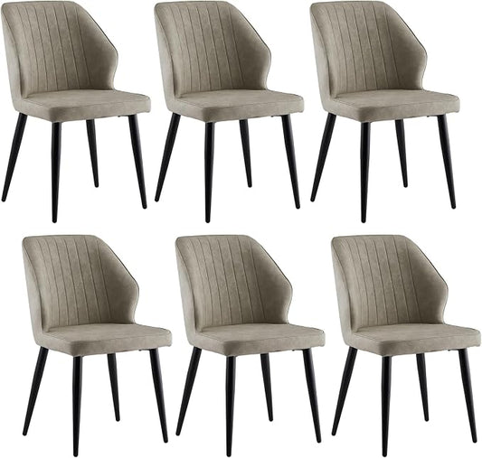 CLIPOP Dining Chairs Set of 6, Faux Leather Dining Chairs, Mid-Century Modern Dining Room Chairs, Upholstered Kitchen Chairs, Metal Legs/Backrest, Accent Leisure Chair for Guest Reception Room - Grey