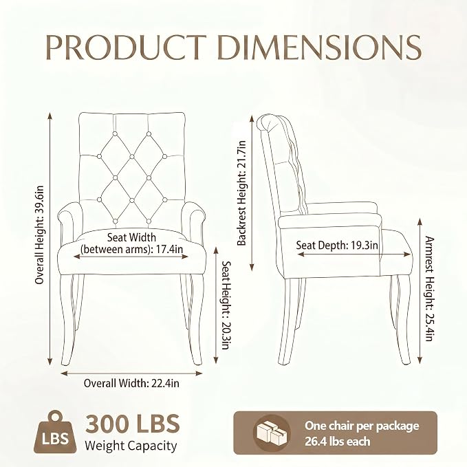 Upholstered Dining Chairs with Arms, Blue, 1 Pack | Tufted Chenille Kitchen Chairs with Arms, Modern Farmhouse Armchair with Nailhead Trim for Dining Room, Home Office