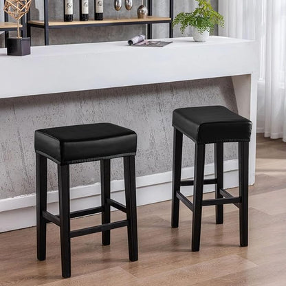 YISUN Stool Covers Rectangle - 4 Pack Stretch Waterproof Saddle Seat Cover Counter Bar Stools Bar Chairs Covers Kitchen Island Chairs Cushion Protector (2, PU Leather-Black)