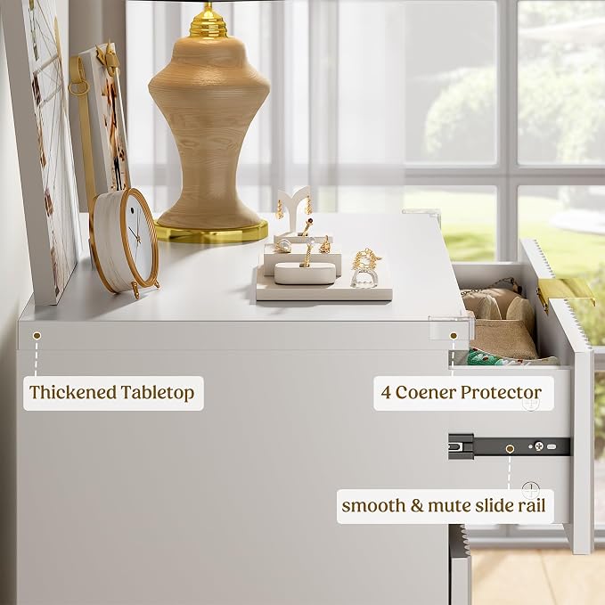 Lulive White Dresser for Bedroom Wood Tall Dressers Drawers, Fluted Modern Dresser 5 Drawers White