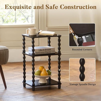 Fultyle Side Table, Small End Table with Storage Shelf, Vintage Nightstand Bedside Table for Living Room, Bedroom, Office and Small Spaces (Black)