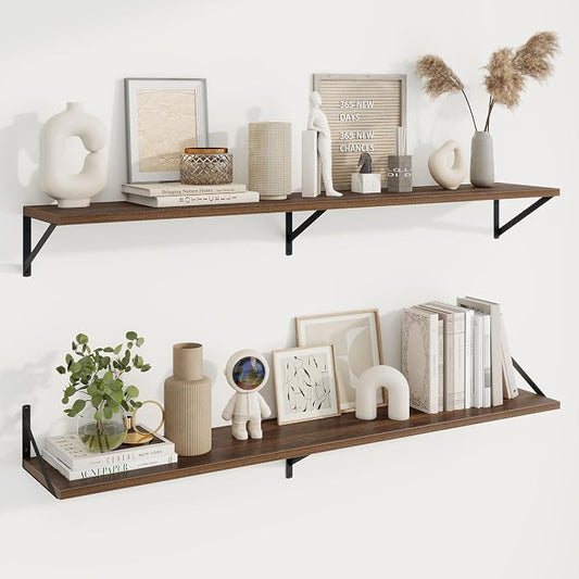 Axeman Deep Floating Shelves | 55 Inch Walnut Wall Shelves Set of 2 | 10 Inch Deep Wood Floating Shelves for Wall | 55" W x 10" D Walnut Shelves for Living Room Bathroom Kitchen