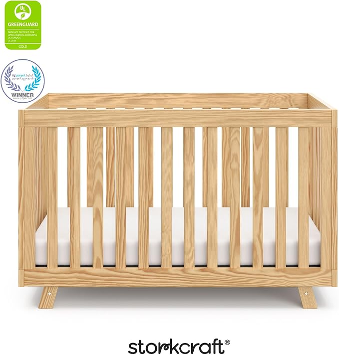 Storkcraft Beckett 3-in-1 Convertible Crib – GREENGUARD Gold Certified, Fits Standard Crib Mattress, Converts to Toddler Bed and Daybed, 4 Mattress Heights, Grow-with-Me Design (Natural)