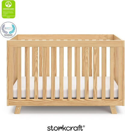 Storkcraft Beckett 3-in-1 Convertible Crib – GREENGUARD Gold Certified, Fits Standard Crib Mattress, Converts to Toddler Bed and Daybed, 4 Mattress Heights, Grow-with-Me Design (Natural)