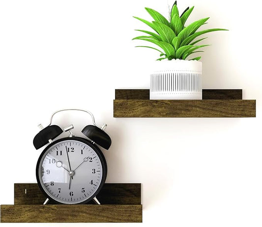 Small Floating Shelves for Wall Decor, Wall Mounted Wood Shelf for Bedroom, Living Room, Bathroom, Kitchen, Nursery, Display Ledge Shelf with Lip Set of 2-8 Inches, Brown
