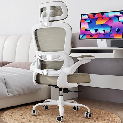 TRALT Office Chair Ergonomic Desk Chair, 330 LBS Home Mesh Office Desk Chairs with Wheels, Comfortable Gaming Chairs (1, Khaki)