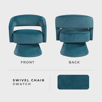 Lexicon 360 Degree Swivel Accent Chair, Modern Comfy Velvet Round Barrel Chair, Open Back, Plush Foam Cushions, Metal Swivel Base for Living Room/Bedroom/Office/Small Spaces, Dark Teal