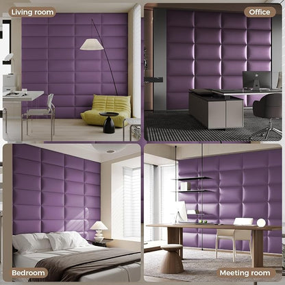 Light Purple Faux Leather Peel and Stick Headboard Kit - 6-Panel Wall Mount Bed Backboard for Queen/King Size Beds, 24"x12" Removable Panels (Easy Installation)