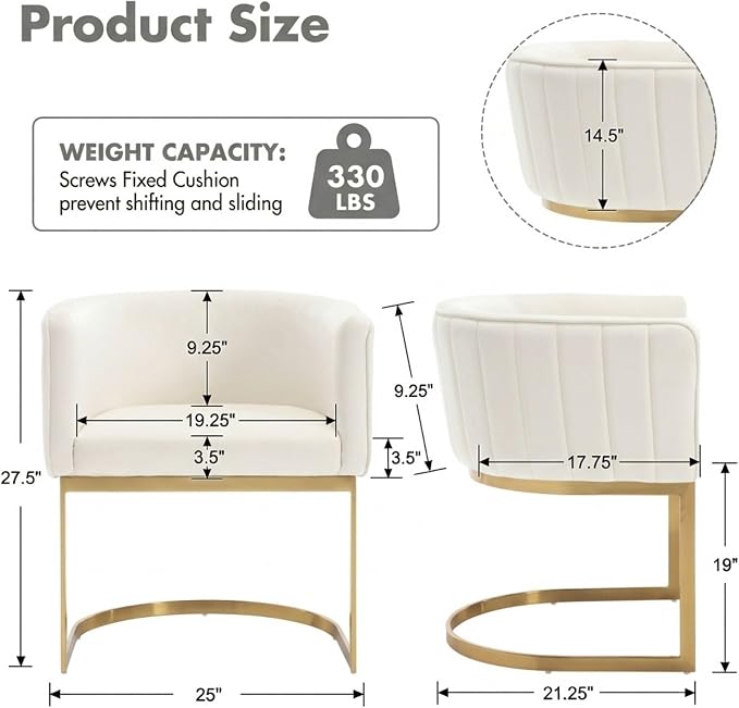 Hyfirm Beige and Gold Barrel Dining Chairs Set of 2, Modern Velvet Upholstered Accent Chairs with Curved Back for Kitchen Island, Luxury Comfort Seating Cantilever Metal Frame